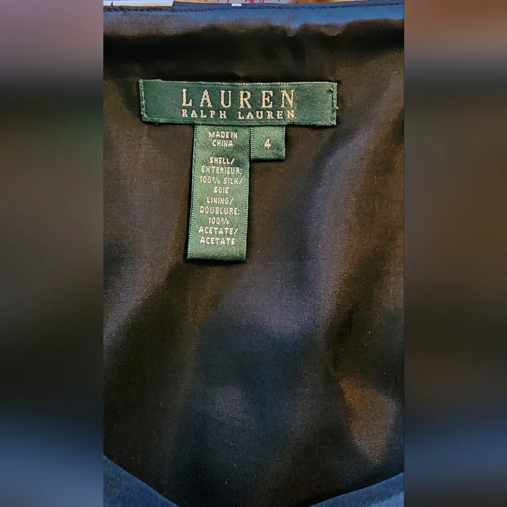 Ralph‎ Lauren 100% Silk Skirt Pleated Geometric Pattern Blue Black 4